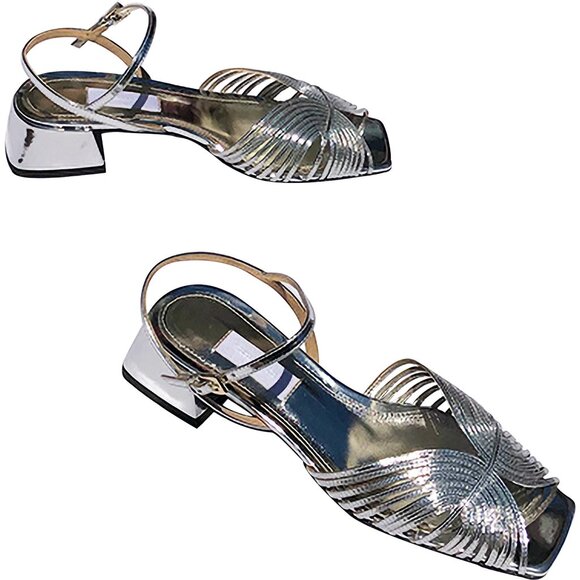 Brand New Suzanne Rae Silver 70's Low Sandal - Picture 7 of 8
